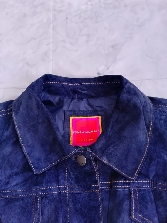 ISAAC MIZRAHI Suede Trucker Jacket in PURPLE