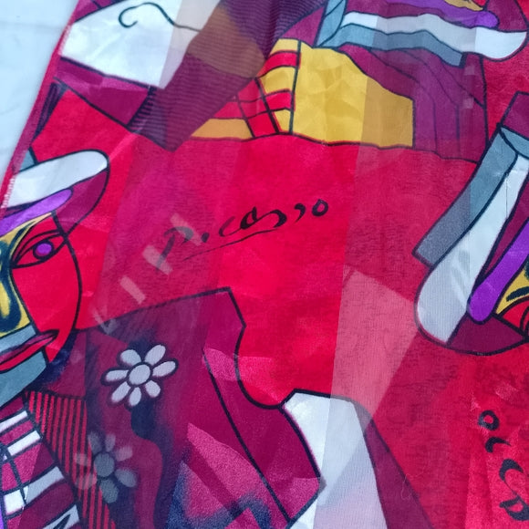 Vintage Picasso Abstract Silk Scarf Red 60x13 Artistic Retro Accessory
