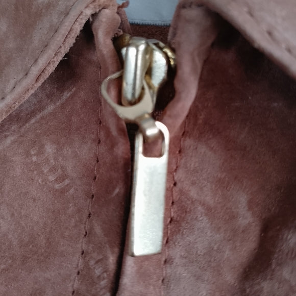 Vintage Leather Suede Zip-Front Jacket - Brown Jessica