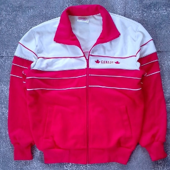 VINTAGE '90s Foot Locker Red and White Canada Track Jacket