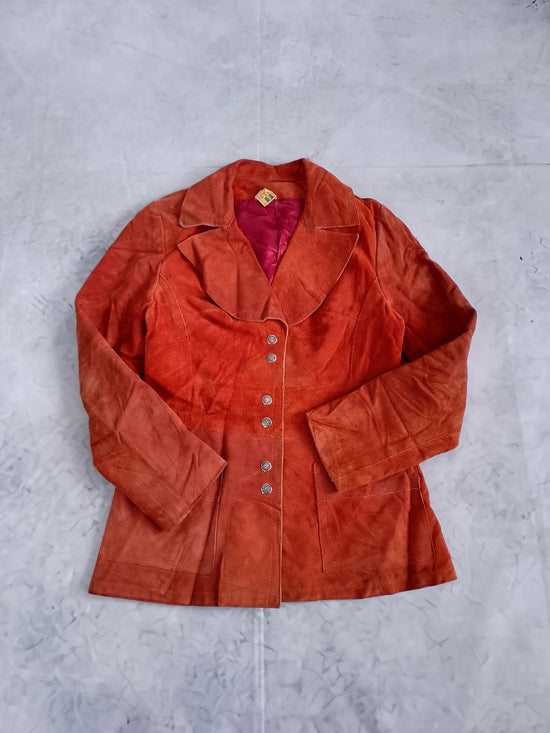 VINTAGE Suede Button-Front Jacket in Rust Orange
