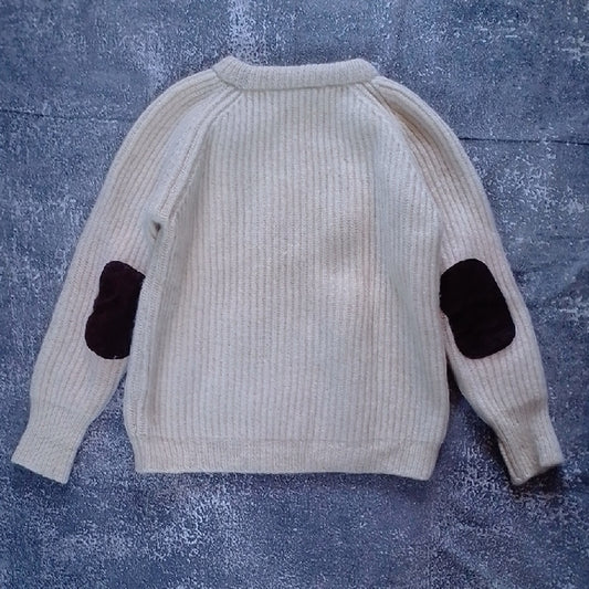 VINTAGE 80s Wool Cozy Cream Sweater with Elbow Pads