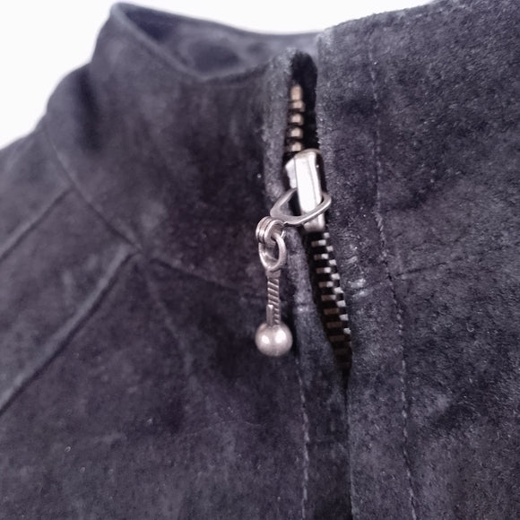 Vintage Bum Equipment Women’s Black Suede Zip-Front Leather Jacket