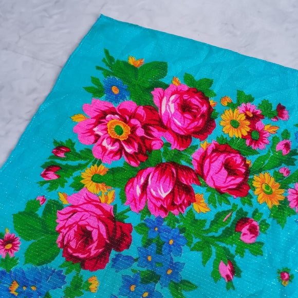 Kokum / Kookum Ukrainian Style Scarf Light Blue Floral Square Scarf Indigenous