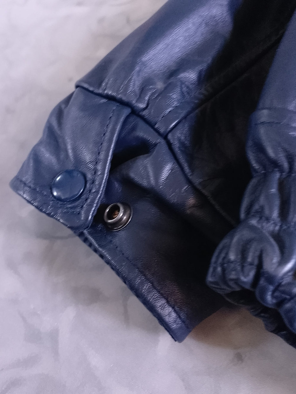 Vintage 1980s University of Toronto Navy Leather Jacket LANGUAGE DEPT LETTERMAN