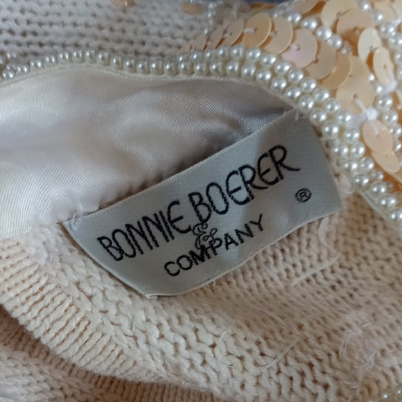 Vintage 80s BONNIE BOERER & COMPANY Bead Bedazzled Elegant Cream Sweater