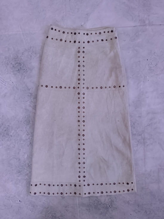 Vintage LEATHER Studded Cream Midi Skirt SANDRA ANGLOZZI
