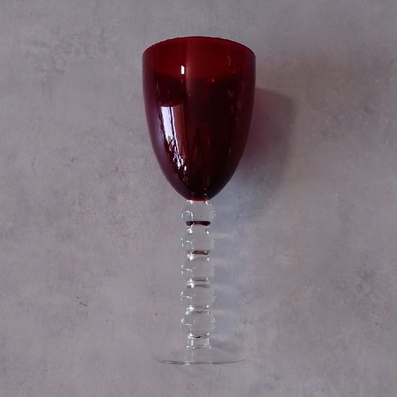 4 Vintage Art Deco Ruby Glass Wine Water Goblets Ruby Stemware Clear Knob Stem