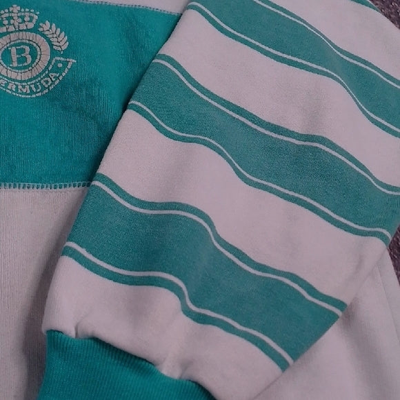 Vintage 90s BERMUDA Tourist White and Teal Sweater