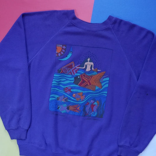 Vintage 90s Topless Mermaid & Fish Laurel Burch Crewneck