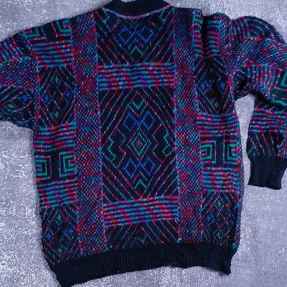 Vintage 90s Multicolour Geometric Sweater Ugly Grandpa Uncle Phil