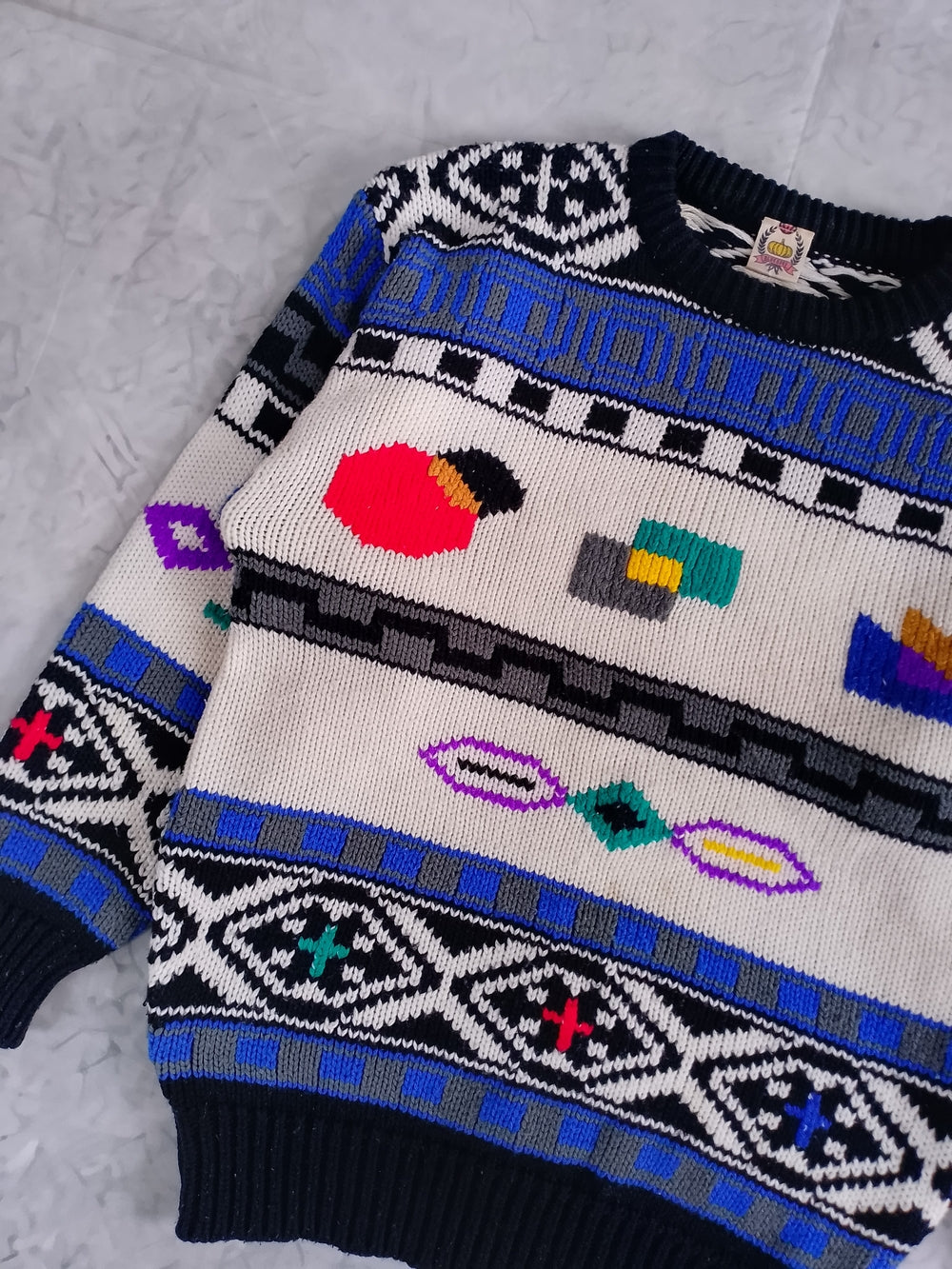Vintage 80s Abstract Geometric Pattern Crewneck Sweater