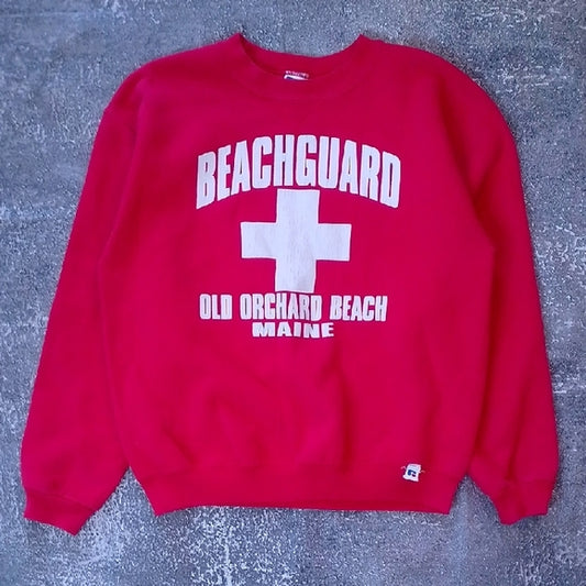 Vintage 90s RUSSELL Beachguard Old Orchard Beach, Maine, Red Sweater