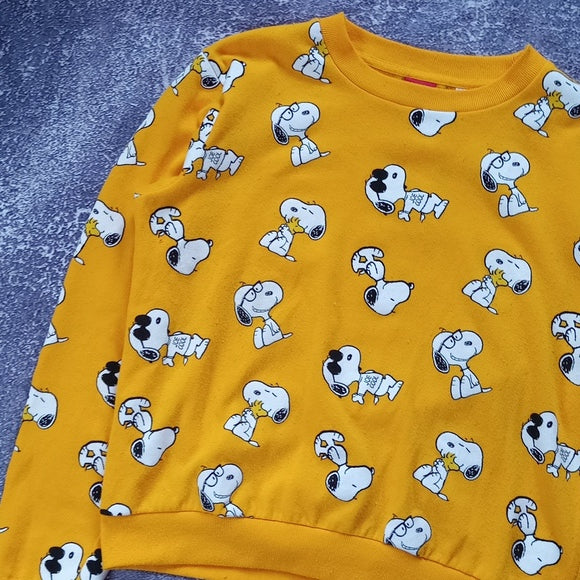 Snoopy Print Yellow Peanuts Crewneck Sweater Unisex