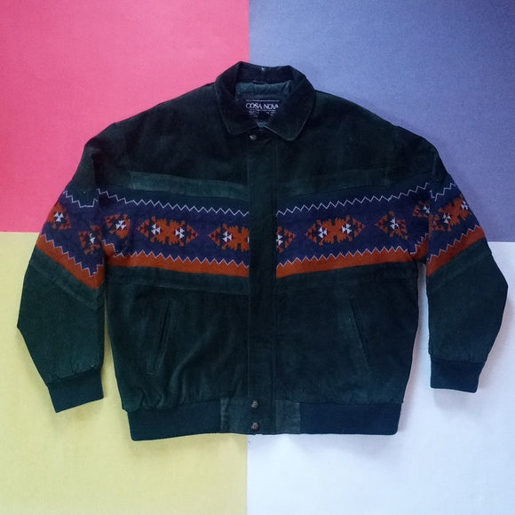 Vintage Cosa Nova Suede & Leather Garments Tribal Pattern Jacket UNISEX