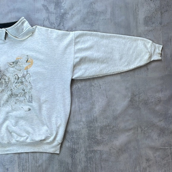 Vintage 90s Faded Wolves Whowling At Moon Sweater