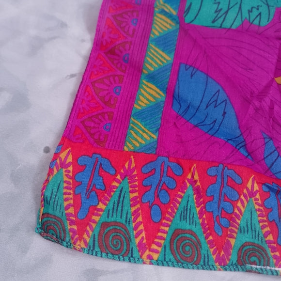 Vintage Liz Claiborne Floral Scarf – Purple Funky Retro Design – 22”