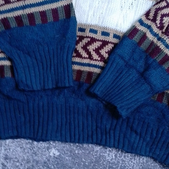 Vintage 90s Fine Line Striped Blue and Cream Sweater