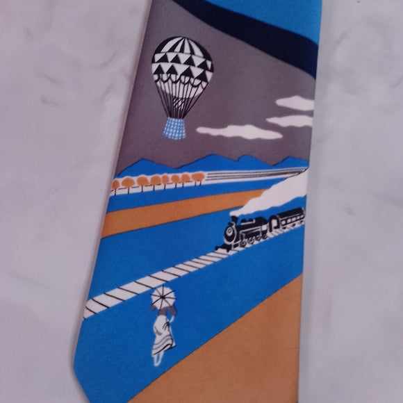 Christian Dior Blue and Tan Men's Tie Tain and Air Balloon
