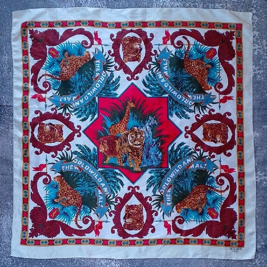 HERMES PARIS Wild Animal African Print Silk Scarf