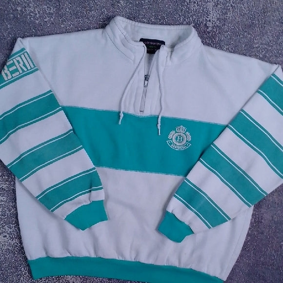 Vintage 90s BERMUDA Tourist White and Teal Sweater