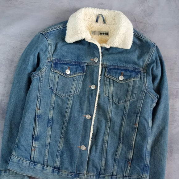 TOPSHOP MOTO SHERPA JACKET DENIM