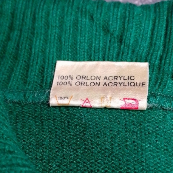 Vintage 80s Seaworth Knitwear Green and White Zip-Up Sweater