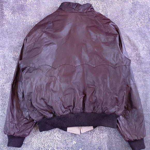 Vintage 80s Leather Bomber Jacket Reversible Made In Hong Kong