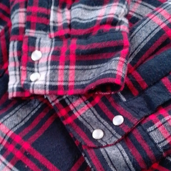 Dickies Red and Black Plaid Flannel Jacket PEARL SNAP
