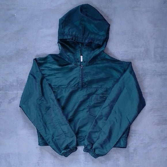 Vintage 90s Green Hooded Windbreaker Jacket Chameleon Glow