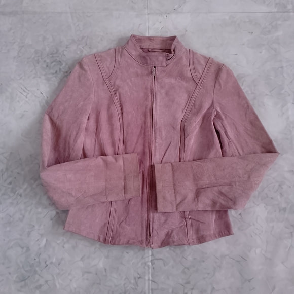 Vintage Le Chateau Pink Suede Zip-Front Jacket Motorcycle Jacket