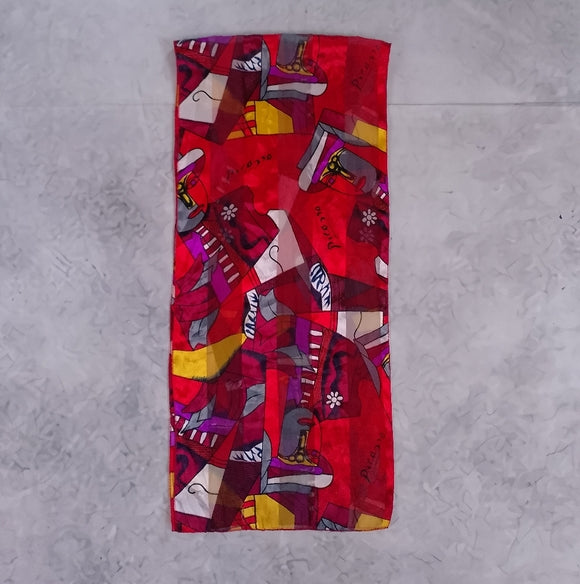 Vintage Picasso Abstract Silk Scarf Red 60x13 Artistic Retro Accessory