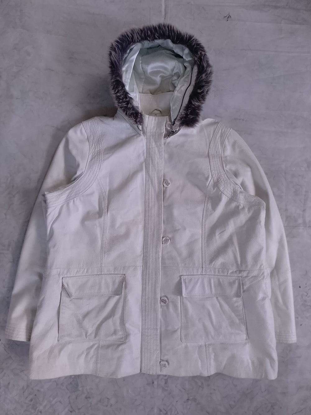 Danier White Leather Jacket with Faux Fur Trim