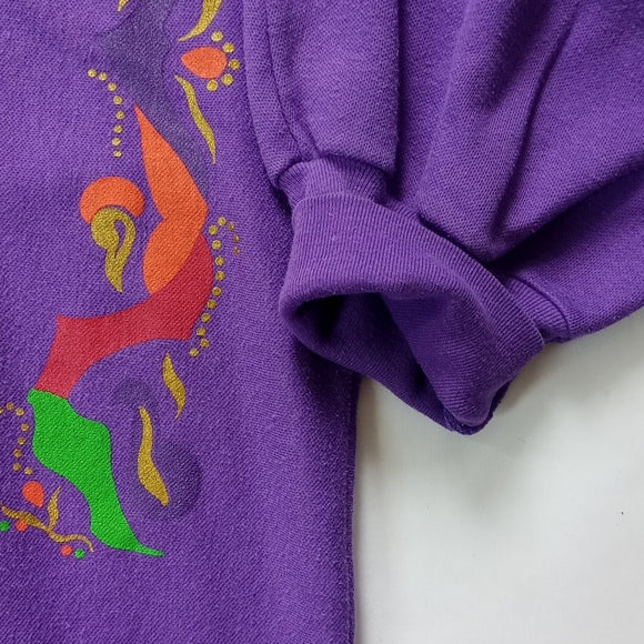 Vintage 90s Purple Floral Flower Funk Design Sloppy Joes Half Sweater Unisex