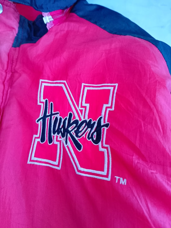 Vintage 90s Nebraska Huskers Hooded Jacket Starter Style Mighty Mac