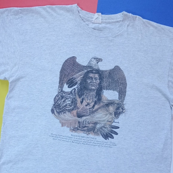 Vintage 1989 Native/Indigenous Blood Relative Cougar/Eagle/Wolf T-Shirt