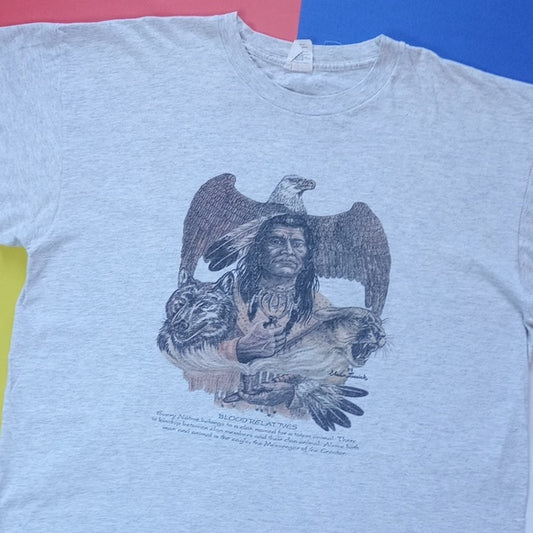 Vintage 1989 Native/Indigenous Blood Relative Cougar/Eagle/Wolf T-Shirt