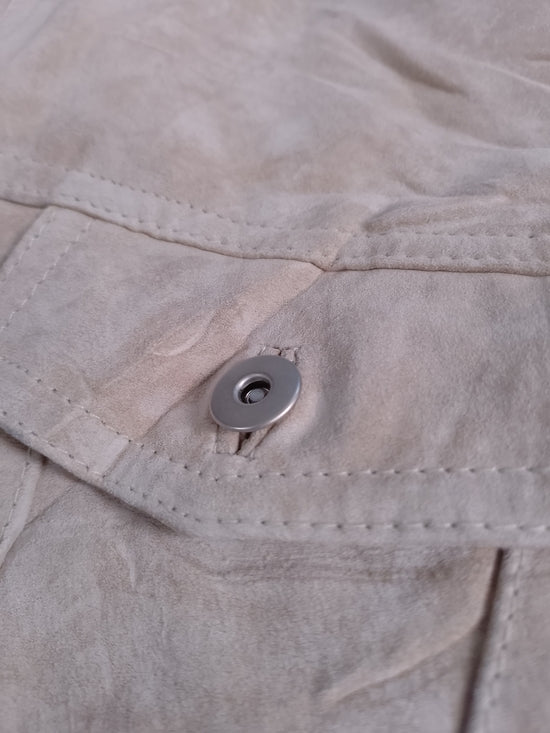 Cropped Beige Suede Jacket - Women's Lightweight Trucker Style