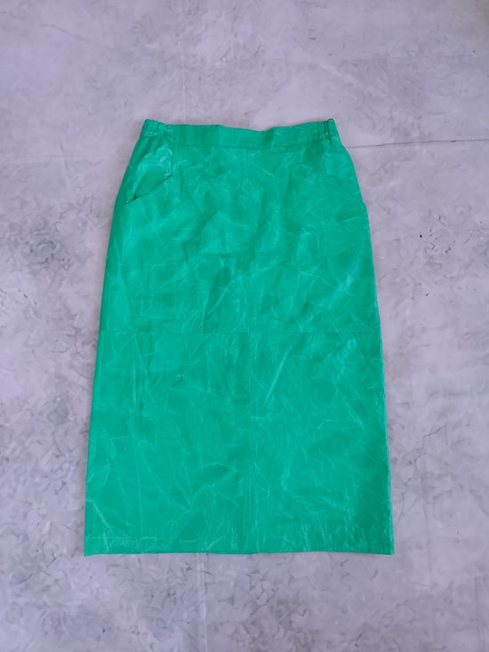 Vintage 80s-90s Leather Green Straight Skirt Don Vito Snake Pattern Italy