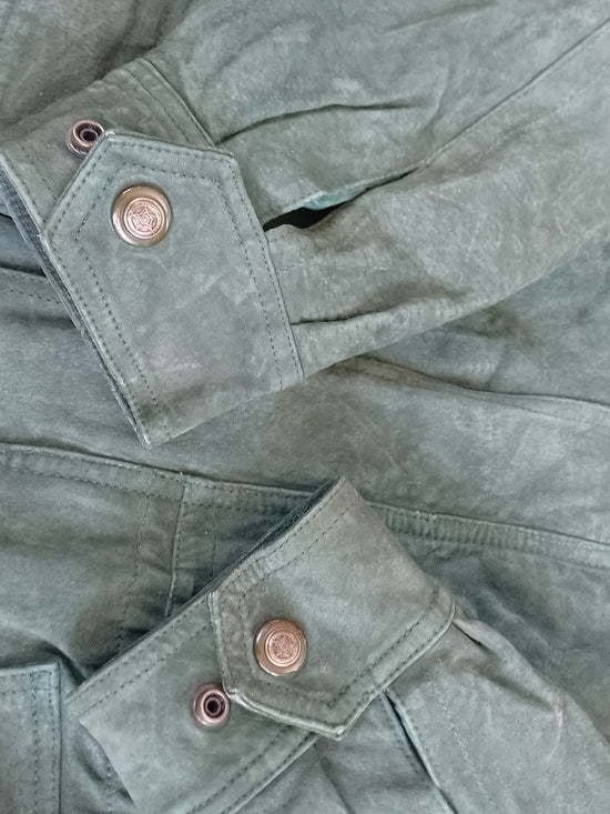 Vintage 90s Men's Suede Field Jacket - Forest Green