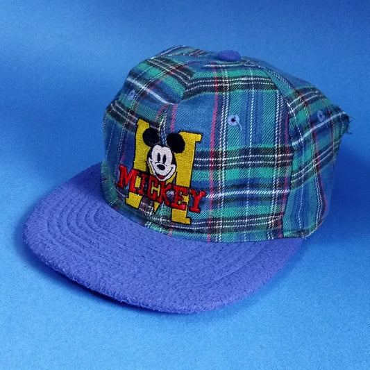 Vintage DISNEY Mickey Embroidered Tartan Snapback Hat UNISEX