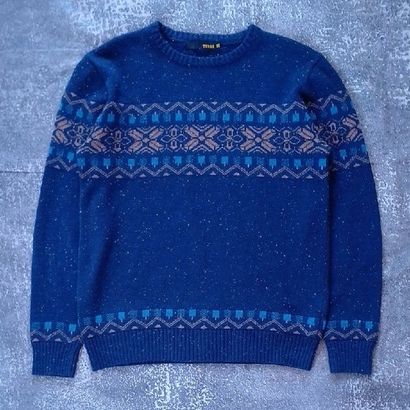 VINTAGE 90s Blue Nortic Patterned Sweater