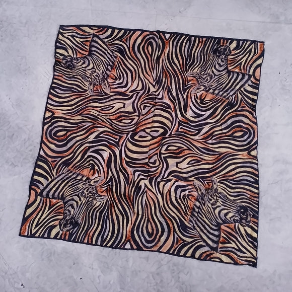 Vintage Zebra Print Silk Scarf 29in 4 Zebra Heads Animal Print Retro Accessory