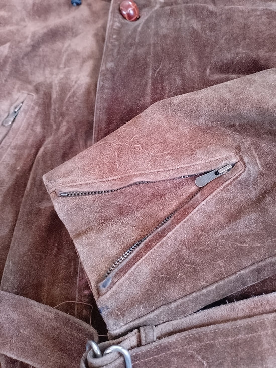Vintage Brown Suede Hooded Belted Men's Coat BRISSON & BRISSON
