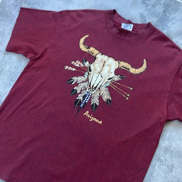 Vintage 90s Native Skull Indigenous Arizona Single Stitch T-Shirt Puffy