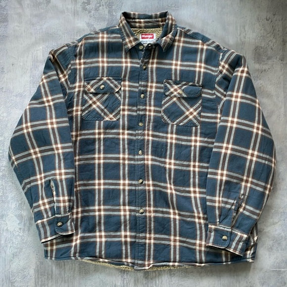 WRANGLER PLAID BUTTON-UP SWEATER JACKET SHERPA LINED