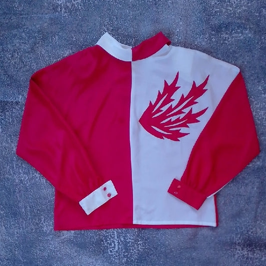 Vintage 90s Red and White Long Sleeve Shirt with Leaf Design