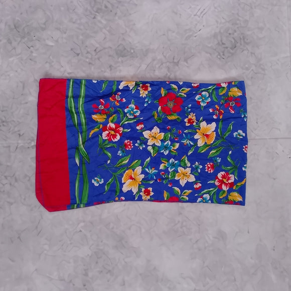 Vintage Floral Blue & Red Silk Scarf 44 x 13