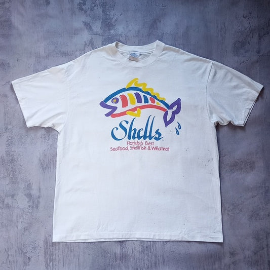 Vintage 90s Shell's Florida's Best Seafood Graphic Single Stitch T-Shirt