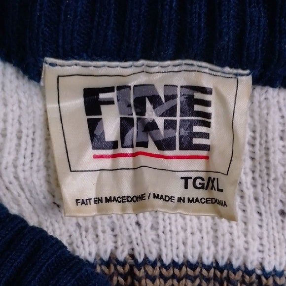 Vintage 90s Fine Line Striped Blue and Cream Sweater